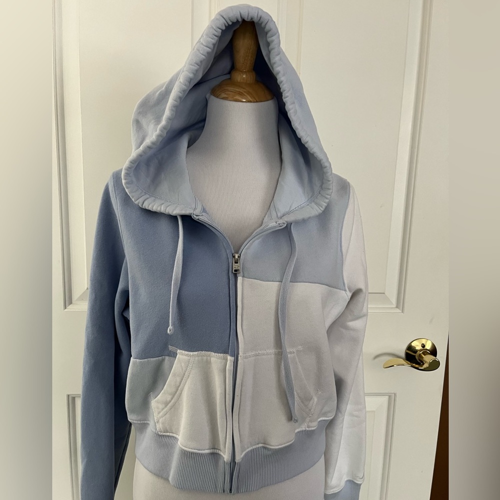 Hollister Blue and White Colorblock Hoodie